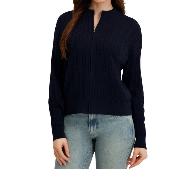 Nautica Sweaters - Nautica Navy Cable-Knit Zip Front Sweater